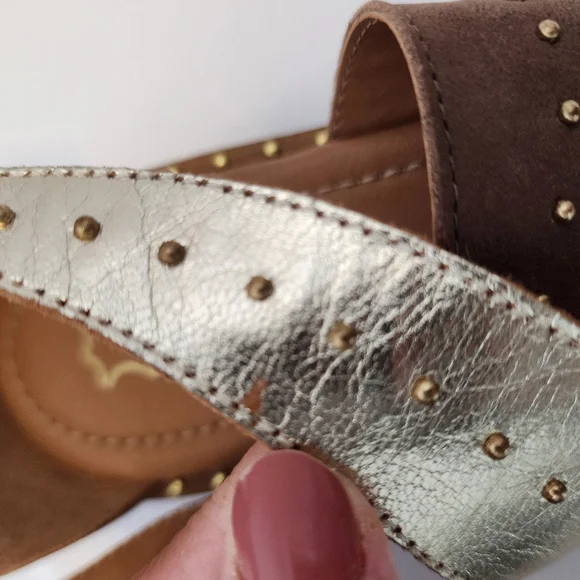 Myra Women’s Size 8 Leopard Print Gold‎ Studded Leather Sandals Boho chic READ - Picture 3 of 8